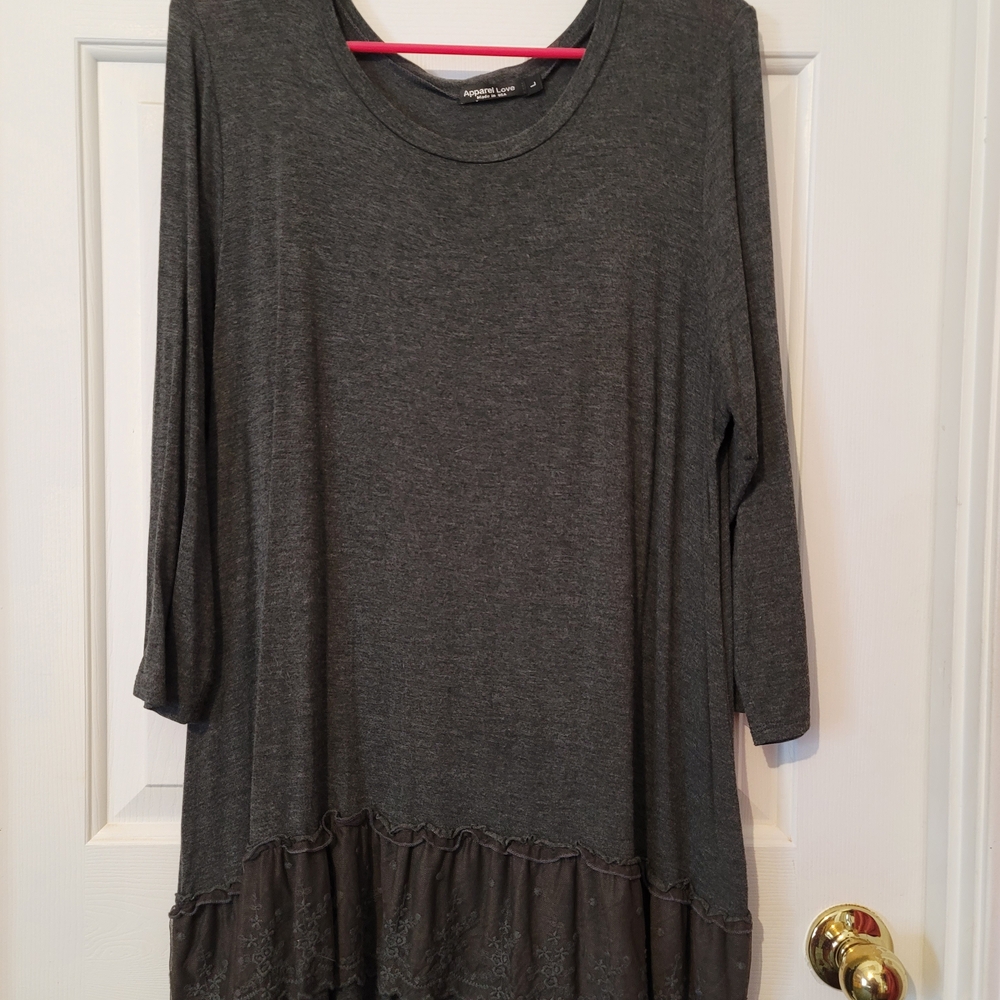 Andrea Jovine Charcoal Tunic with Lace Hem